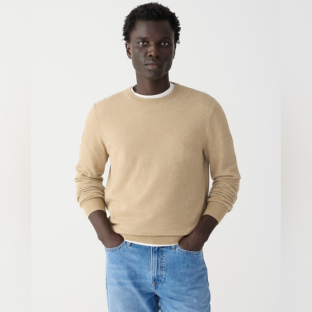 NWT Men’s J Crew Cotton piqué-stitch crewneck sweater, Size Medium, Camel